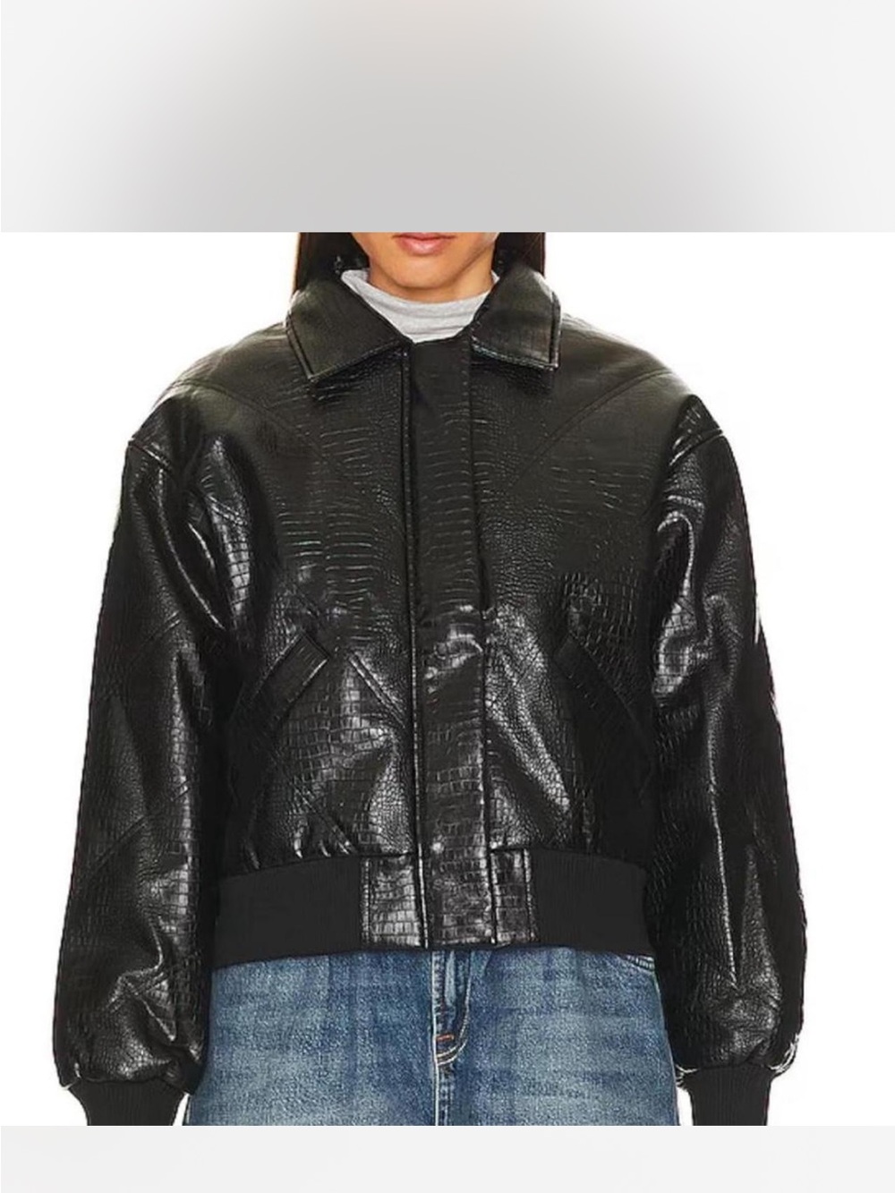 Superdown Black Croc-Embossed Bomber Jacket - Women's